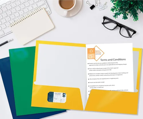 Vista 4 de Better Office Products Carpetas de papel laminado brillante con 2 bolsillos, colores surtidos, tamaño carta, caja de 25 carpetas de colores surtidos