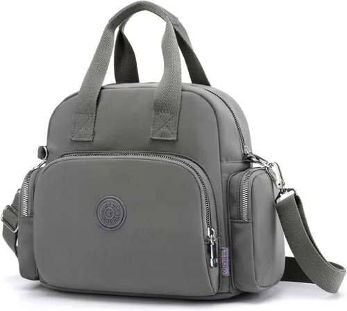Vista 9 de PORRASSO Mochila para mujer, bolso de hombro multifuncional con puerto de carga USB, bolso cruzado de nailon para trabajo, viajes, citas, negro