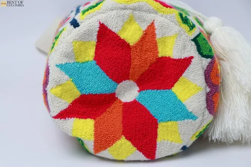 Vista 3 de Bolso bandolera floral Wayuu - Bolso cruzado grande de ganchillo con tapiz
