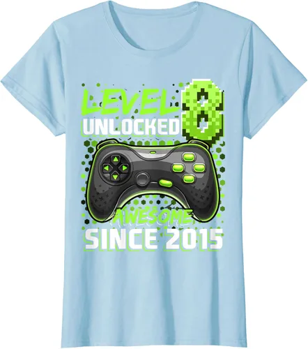 Vista 21 de Level 8 Unlocked Awesome 2015 Video Game 8th Birthday Boy T-Shirt, Negro