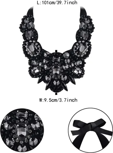 Vista 6 de Flyonce - Collar de diamantes de imitación con cuentas de cristal, collar tipo babero con cuentas gruesas, joyería para mujer Negro