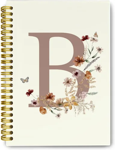 Vista 8 de Cuadernos de diario personalizados con letra inicial floral A, cuadernos vintage femeninos de tapa dura en espiral para la escuela, regalos