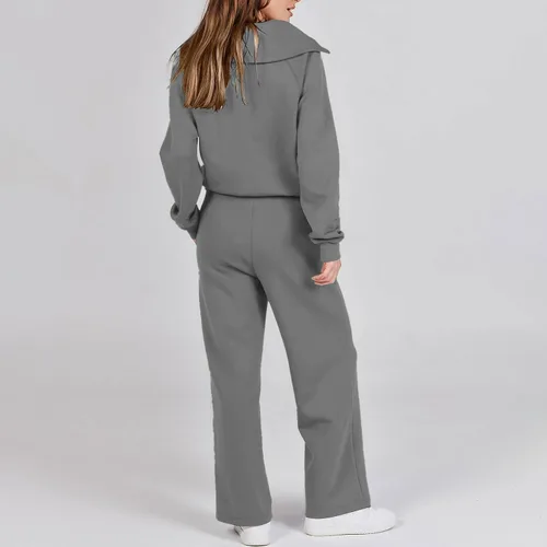 Vista 5 de WKSCLPAI Women's 2 Piece Outfits Casual Dressy Sweatsuit Sets Trendy Half Zip Sweatshirt Wide Leg Pant Lounge Set Tracksuit