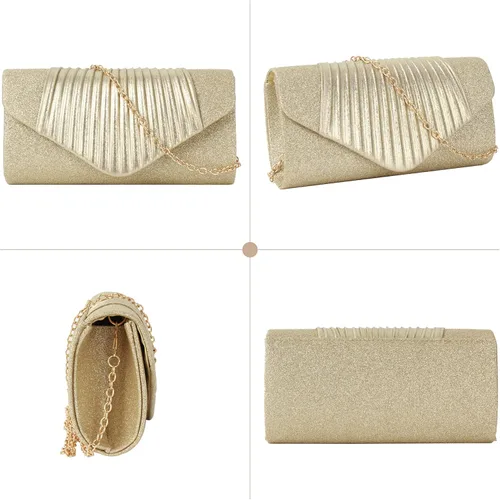 Vista 3 de Bolso de mano de noche con purpurina brillante con cadena, bolso para ocasiones especiales para bodas, fiestas, bailes de graduación