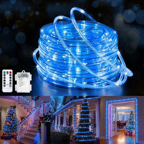 Vista 14 de Jnaurb Paquete de 2 luces de cuerda a pilas para exteriores, total de 66 pies, 200 LED, 8 modos, funciona con pilas, luces de hadas de Navidad