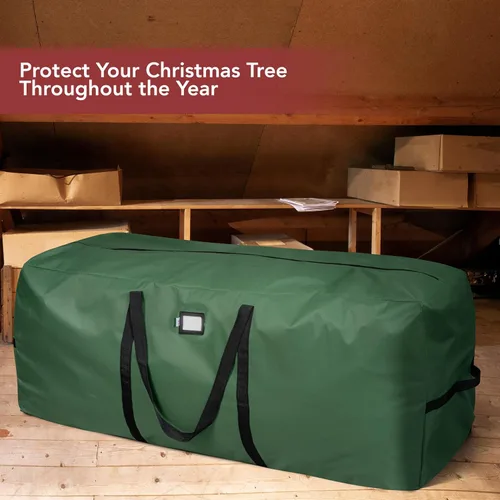 Vista 6 de Bolsa de Almacenamiento de Navidad de Servicio Pesado que se Adapta a Árboles Artificiales de hasta 7.5 pies de Altura, Impermeable con Asas Verde
