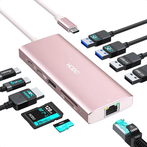 Vista 12 de Adaptador Hub USB C para MacBook Pro Air 2025-2018, Adaptador Multipuerto para Mac para MacBook 13" 15" 16", Accesorios Hub para Mac 8 en 2 con HDMI