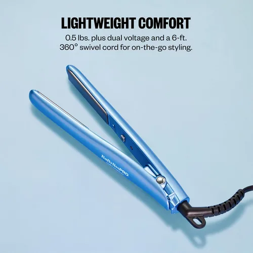 Vista 6 de BaBylissPRO Mini plancha plana para el cabello Nano Titanio ¾ pulgadas. Placas para cabello corto y retoques, azul, BNT137