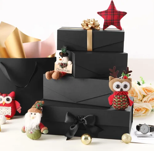 Vista 4 de JINMING 6 cajas de regalo con cinta de 9 x 6.5 x 3.8 pulgadas, cajas negras para regalos, cajas de propuesta de padrinos de boda para el día