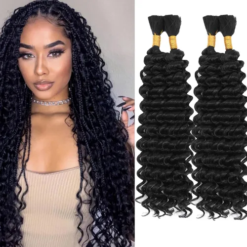 Vista 13 de Mezcla de cabello humano para trenzar, cabello sintético rizado bohemio para trenzar, trenzas bohemias de 16 pulgadas, 4 paquetes de 110g/paquete