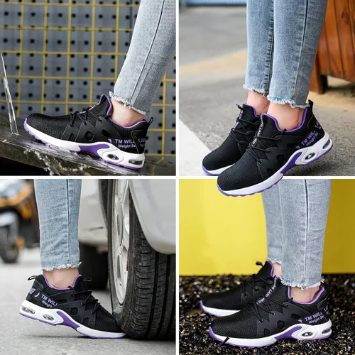 Vista 6 de LANSNBO Zapatos de punta de acero para mujer, zapatos de trabajo de seguridad indestructibles, con amortiguación de aire, ligeros, transpirables