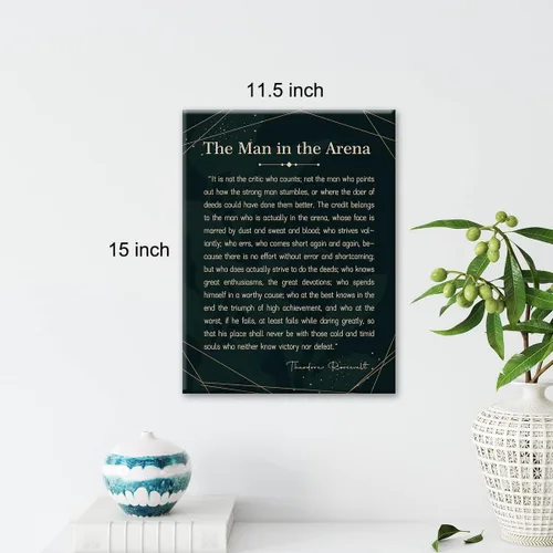 Vista 2 de Lienzo enmarcado con cita de Theodore Roosevelt, con texto en inglés "The Man in the Aren", póster con texto inspirador y competitivo del hombre