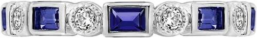 Vista 6 de Amazon Essentials Anillo de eternidad de plata de ley chapada en platino con detalles de circonita cúbica de elementos infinitos Zafiro azul creado