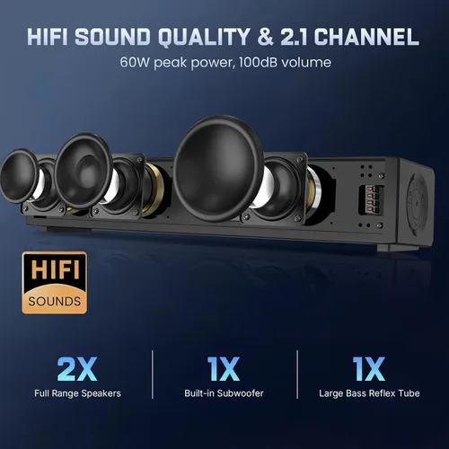 Vista 2 de Altavoces de computadora 2.1 para PC de escritorio, barra de sonido de computadora Bluetooth 5.3 con sonido de alta fidelidad, 7 modos de luz RGB