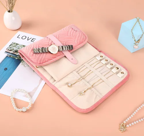 Vista 7 de Voova Estuche Organizador Portátil de Joyería para Viajes, Bolsa Grande de Almacenamiento de Joyas para Mujeres y Niñas, Bolsa Plegable de Joyería