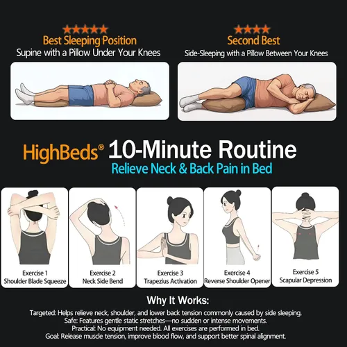 Vista 8 de HighBeds - Almohada cervical para el cuello, almohada para dormir de lado para aliviar el dolor de cuello, almohadas ergonómicas suaves de espuma