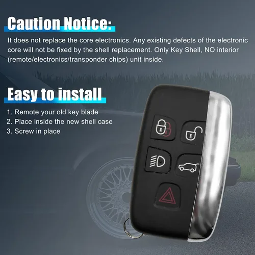Vista 6 de uxcell Funda de repuesto para llave de coche KOBJTF10A para Range Rover Discovery 4 negro 5 botones
