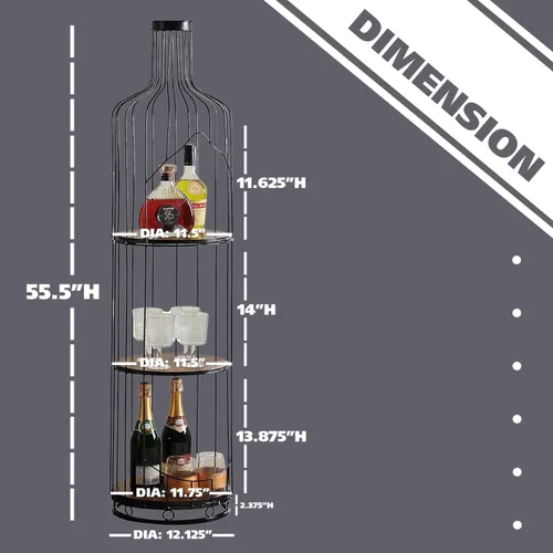 Vista 6 de Kings Brand Furniture - Soporte alto en forma de botella de vino con estante, soporte independiente para estante de vino de piso, organizador