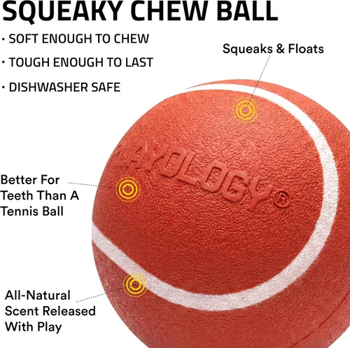 Vista 2 de Playology Juguete para perros Squeaky Chew Ball - Mediano, aroma a salsa de abuela Flotante, juguete de búsqueda animal, todas las razas, uso