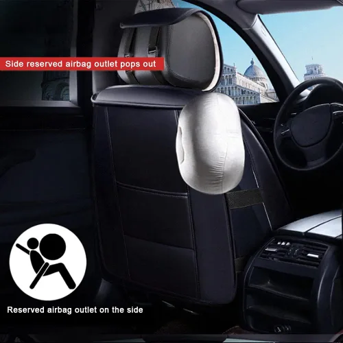 Vista 7 de Fundas de asiento de automóvil de piel sintética compatibles con A1, transpirables e impermeables, juego completo de 5 asientos delanteros