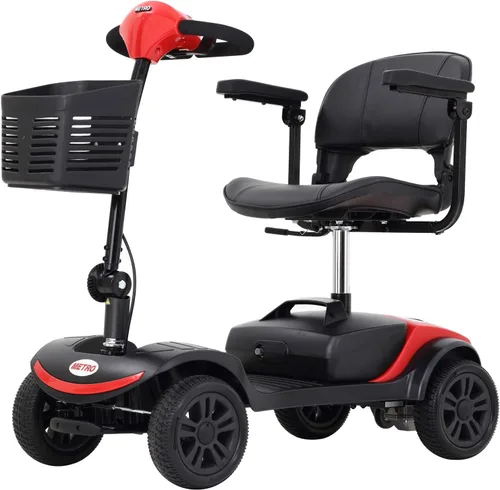 Vista 11 de Patinete de movilidad plegable de 4 ruedas – Scooter motorizado de capacidad de 300 libras para adultos, scooter médico eléctrico compacto