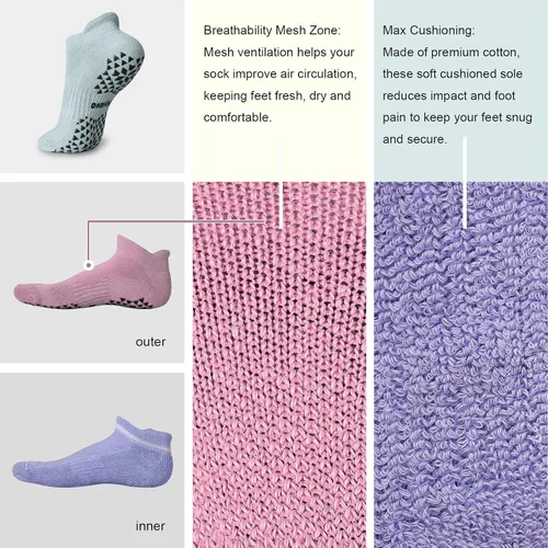 Vista 4 de Hylaea Calcetines antideslizantes unisex para yoga, hospitales, pilates y barre, al tobillo, acolchados