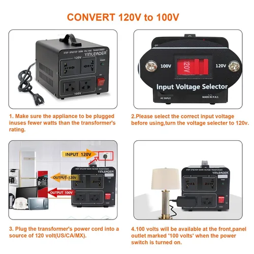 Vista 21 de 500W US al convertidor de voltaje de Japón 120V a 100V transformador reductor