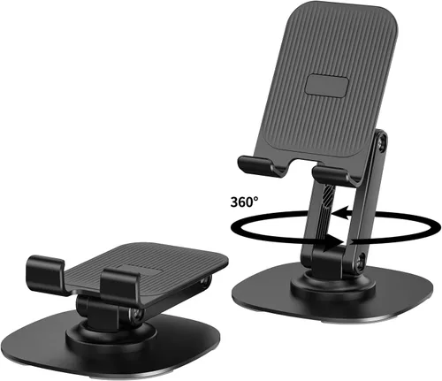 Vista 10 de Soporte giratorio para teléfono móvil de 360°, base de soporte plegable para teléfono de escritorio totalmente ajustable, soporte plegable