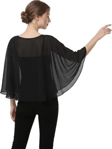 Vista 5 de Capas de gasa para mujer, chales y envolturas para poncho Negro