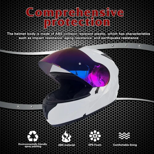 Vista 8 de KRN Casco de motocicleta para adultos, casco modular abatible aprobado por DOT, casco de carreras callejeras con visera de color y pasamontañas