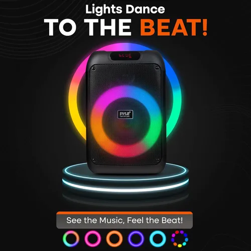 Vista 6 de Pyle Altavoz portátil Bluetooth para fiestas con woofer de 8 pulgadas, función TWS, batería recargable de 100W, entrada de micrófono, eco, control