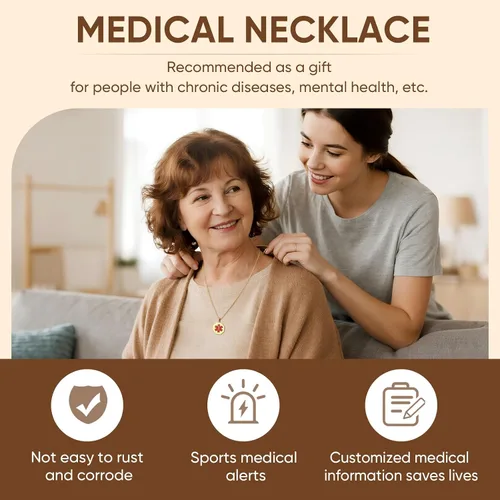 Vista 128 de VNOX Collar con colgante personalizado de acero inoxidable con grabado personalizado para identificación de alerta médica de emergencia para hombres