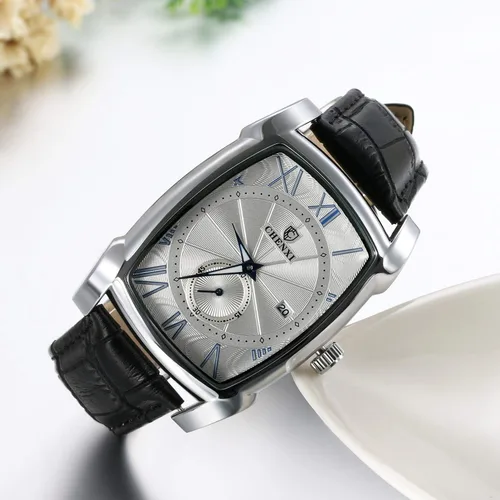 Vista 5 de JewelryWe - Reloj de pulsera de cuarzo con calendario cuadrado para hombre