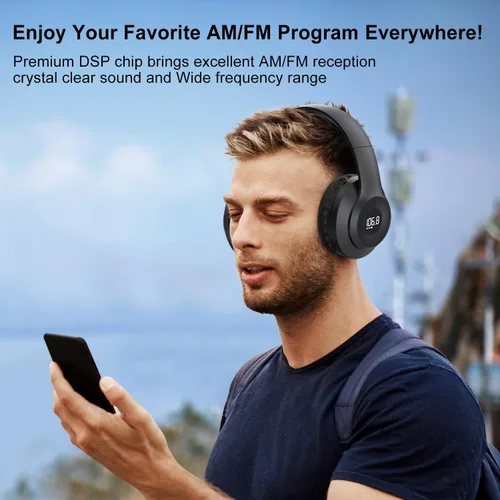 Vista 2 de X5 AM FM Radio Auriculares recargables, auriculares de radio portátiles personales am/fm Orejeras digitales con la mejor recepción para correr