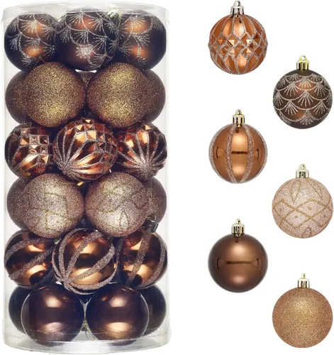 Vista 7 de Valery Madelyn Juego de Adornos Navideños para Árbol de Navidad, 30 Piezas de 5 cm Adornos de Bolas de Navidad Inastillables en Blanco y Oro Oro