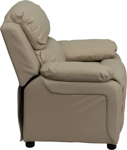 Vista 6 de EMMA + OLIVER Sillón reclinable infantil de vinilo beige acolchado de lujo con brazos de almacenamiento