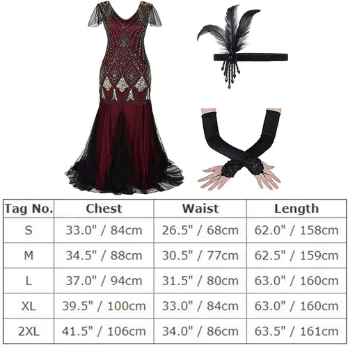 Vista 7 de Vestido vintage de los años 20 para mujer, vestido vintage de gran Gatsby con lentejuelas, maxi vestidos de cóctel de noche con accesorios