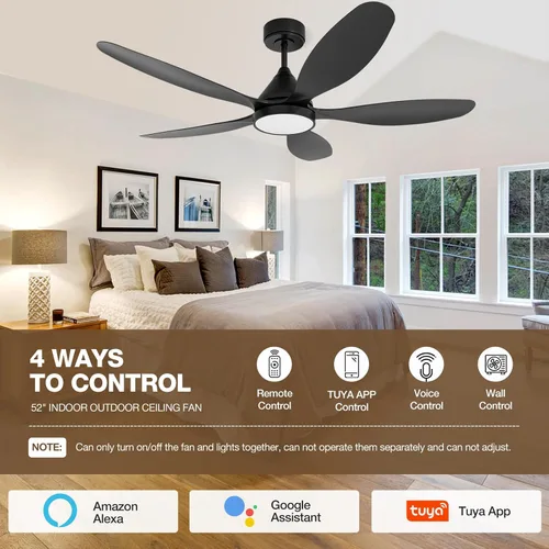 Vista 2 de Ventiladores de techo inteligentes de 52 pulgadas con luz, ventilador de techo reversible de 5 aspas con Alexa, controles de aplicación y control
