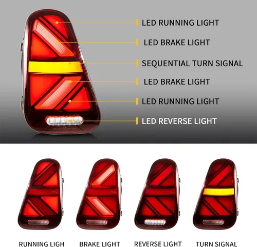 Vista 2 de VLAND LED Luces Traseras Rojas Compatibles Para [2001-2006 BMW Mini Cooper R50 R52 R53 y Mini Cooper Hatchback/Convertible de 1ª generación] Con