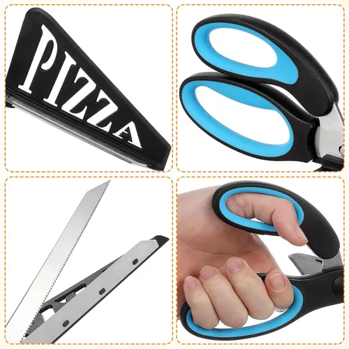 Vista 3 de Tijeras de pizza Cortador de pizza con cuchilla de acero inoxidable desmontable y mango Servidor de rebanadora de pizza con espátula Multifuncional