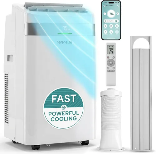 Vista 9 de SereneLife Aire acondicionado portátil de 8000 BTU, pequeña unidad de CA con deshumidificador y ventilador, mini unidad de CA con cobertura de 350