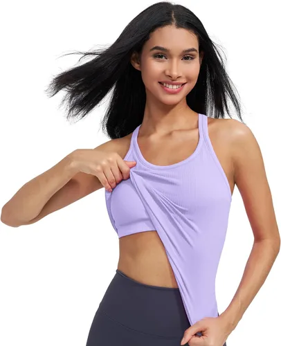 Vista 8 de sphinx cat - Camiseta corta de entrenamiento para mujer, camiseta sin mangas, acanalada, con espalda cruzada y brasier integrado