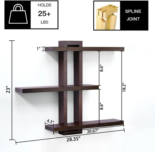 Vista 3 de yaqew Estantes flotantes variables de madera, juego de 4, estantes para baño de 28.35" máx., estantes de pared rústicos para sala de estar