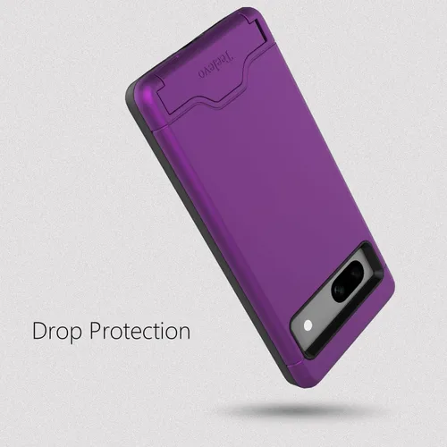 Vista 7 de Funda tipo cartera para Google Pixel 7a, funda de doble capa con ranura para tarjeta y soporte para Google Pixel 7a - Púrpura
