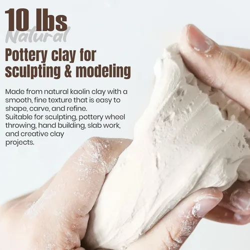 Vista 2 de CalPalmy - Arcilla de cerámica blanca de 10 libras para esculpir, construcción manual y horno Natural Clay • Smooth Consistency • Wheel Throwing •