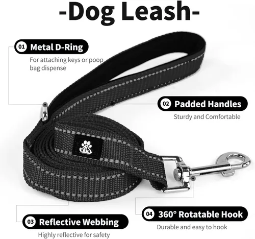 Vista 3 de IVY&LANE Juego de collar y correa reflectante para perro, collares de perro acolchados de neopreno ajustable para cachorros, collar de nailon