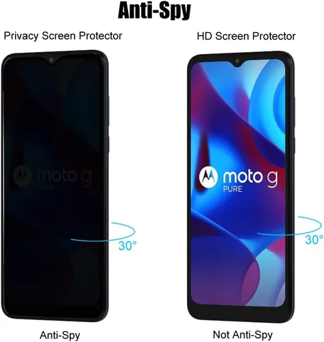 Vista 2 de (3+3) Protector de pantalla de privacidad de vidrio templado para Motorola Moto G Pure (3+3) con protector de lente de cámara, antiarañazos