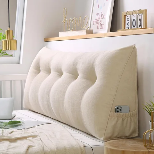 Vista 13 de Almohada triangular grande para cabecero de lectura, almohada de lino y algodón para sofá cama, cojín de apoyo de posicionamiento con funda Rosa