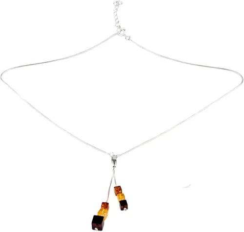 Vista 3 de LLC Collar de plata de ley multicolor ámbar cubo, 18 pulgadas, Plata esterlina Gema, Ámbar