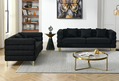 Vista 7 de Cómodo sofá de 3 plazas, sofá Boucle de gran tamaño de 81 pulgadas con diseño de asiento profundo, sofá tapizado con 2 almohadas, moderno sofá